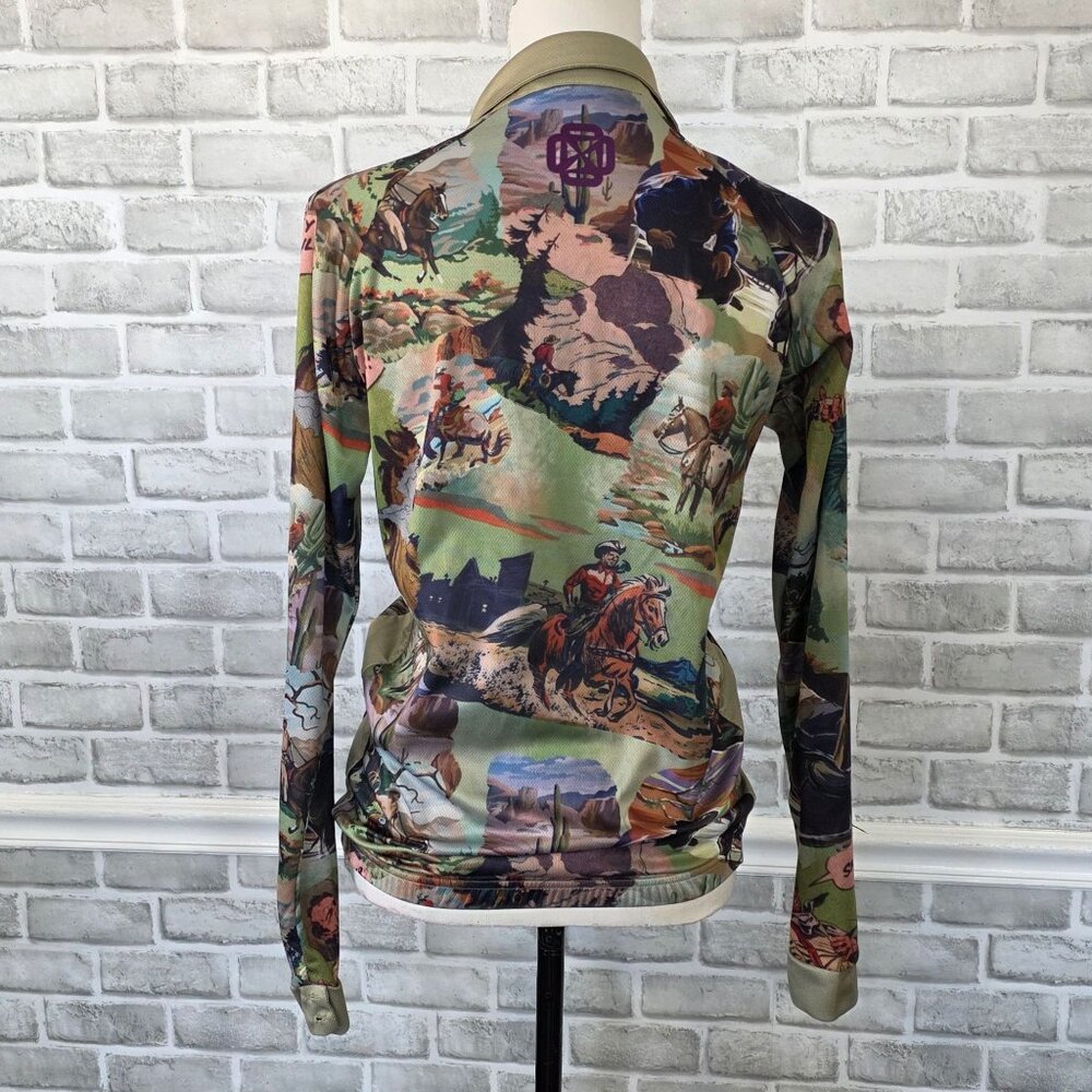 Women's Printed Button-Front Long-Sleeve Top in Olive Green - Picture 3 of 7